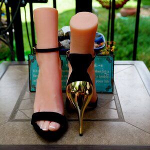 Zara NOIR/BLACK & GOLD Sandalia ANKLE STRAP 7.5